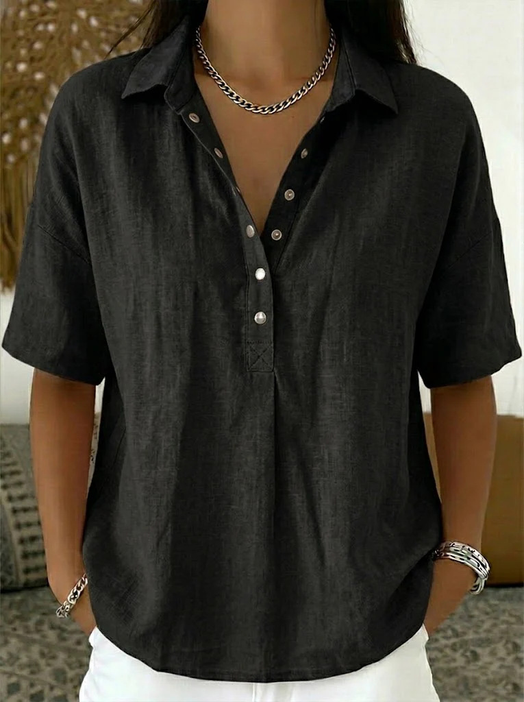 Summer Short-sleeved Shirt Button Pullover Top Fashion Casual Women's Clothing - Image 9