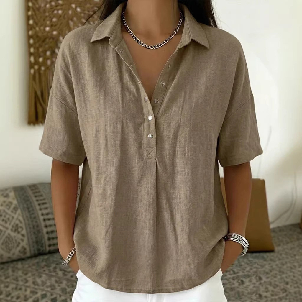 Summer Short-sleeved Shirt Button Pullover Top Fashion Casual Women's Clothing - Image 5
