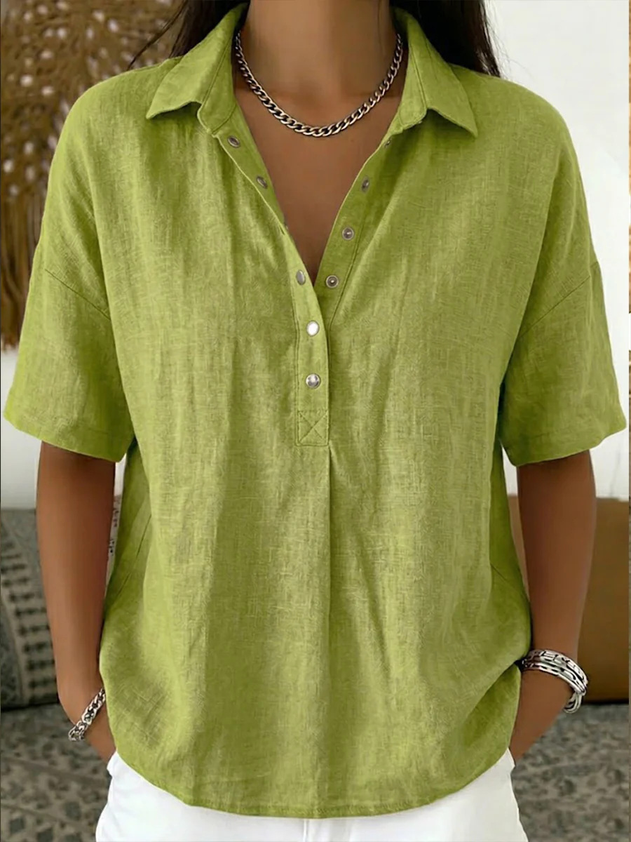 Summer Short-sleeved Shirt Button Pullover Top Fashion Casual Women's Clothing - Image 4