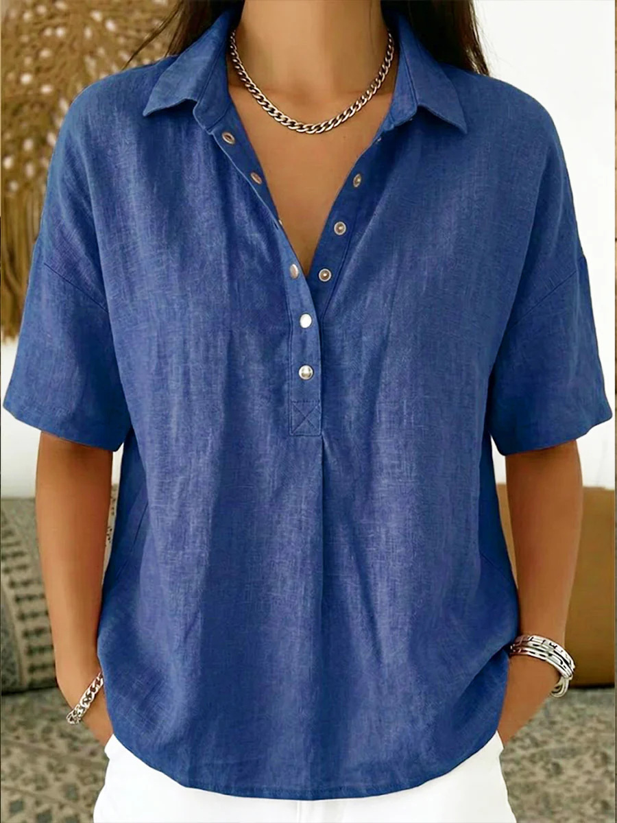 Summer Short-sleeved Shirt Button Pullover Top Fashion Casual Women's Clothing - Image 10