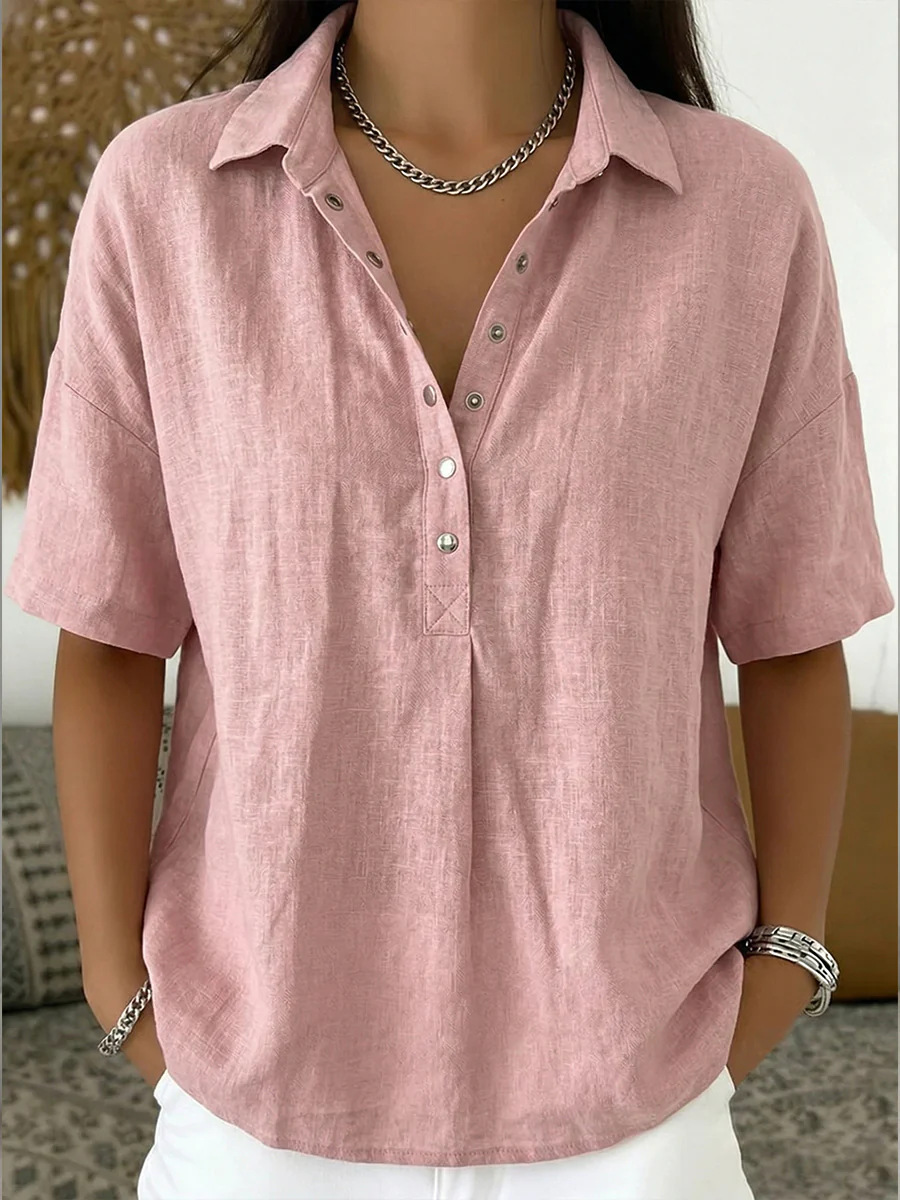 Summer Short-sleeved Shirt Button Pullover Top Fashion Casual Women's Clothing - Image 3