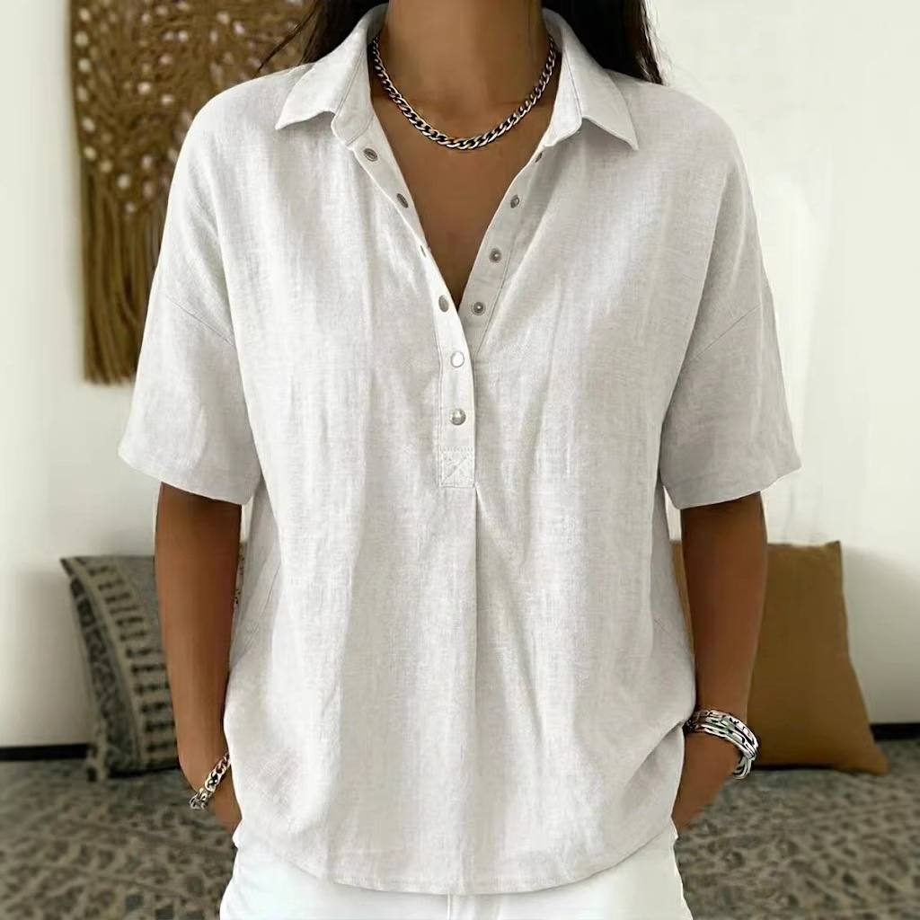 Summer Short-sleeved Shirt Button Pullover Top Fashion Casual Women's Clothing - Image 6