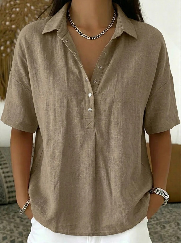 Summer Short-sleeved Shirt Button Pullover Top Fashion Casual Women's Clothing - Image 7
