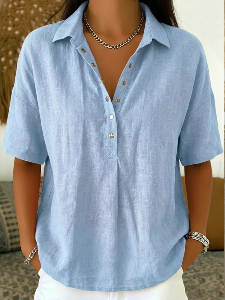 Summer Short-sleeved Shirt Button Pullover Top Fashion Casual Women's Clothing - Image 8